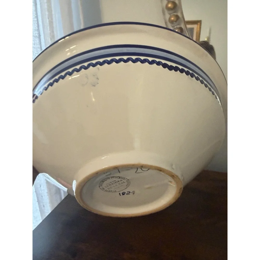 Vintage Ceramica De La Cal Spain Blue White Bird Pottery Bowl 12